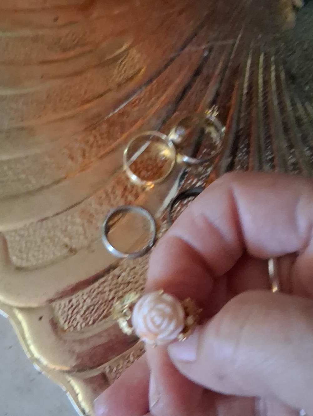 Gold Ring with Pink Rose Centerpiece - Women Jewelry Lot Of 7 Fashion Rings